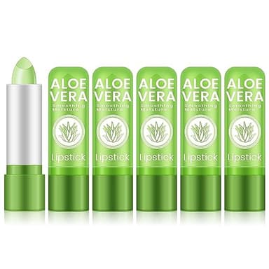 Ownest 5 Pcs Aloe Vera Lip Balm, PH Color Changing Lipstick, Change from Green to Natural Pink, Deep Hydrating Tinted Lip Balm, Daily Lip Moisturizer for Dry Cracked Lips, with Real Aloe Vera