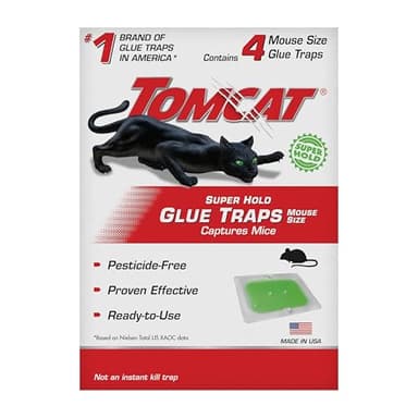 Tomcat Super Hold Glue Traps Mouse Size for Mice, Cockroaches, Spiders, and Scorpions, Ready-To-Use, 4 Traps