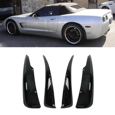 PFRREOR XL Extended Splash Guard for Corvette C5 1997-2004 All Models Front & Rear Rock Mud Flaps Wheel Fender Extension Mudguard ABS (Glossy Black)