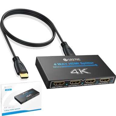 eSynic Professional HDMI Splitter 1 in 4 Out 4K@30HZ 4 Way HDMI Adapter 4k HDCP 1.4 Hdcp Bypass Splitter Plug&Play for Fire Stick PS4 Blu-ray Player etc[No Extend Mode][No Switcher][No CEC]