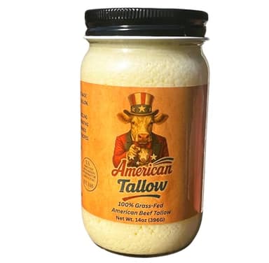 American Tallow, 100% Grass-Fed, Pasture-Raised, Non-GMO Beef Tallow, Premium Cooking Oil & Seed Oil Alternative, Healthy Traditional Fat,14 oz Glass Jar, Made in USA