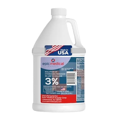 Epic Medical Supply 3% Hydrogen Peroxide - First Aid Antiseptic & Multipurpose Cleaner - Topical Wash for Cuts, Scrapes and Minor Cuts - H2O2 Hydrogen Peroxide 3 Percent USP Solution (1 Gallon)