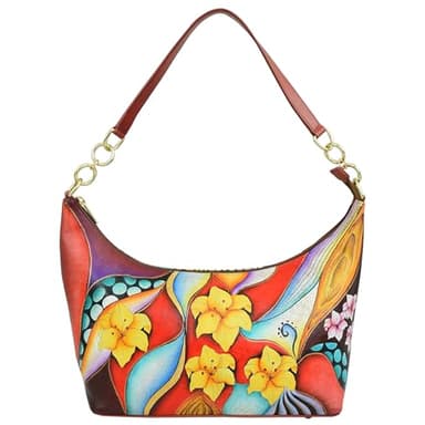 Anuschka Women's Original Hand-Painted Genuine Leather East West Medium Hobo - Tropical Lily