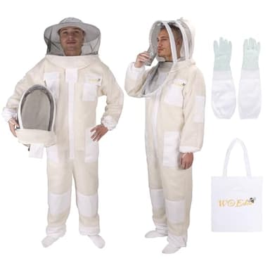 Ventilated Bee Suit,3 Layer Sting-Proof Beekeeping Suit for Men & Women with Gloves & 2 Beekeeping Veils for Beekeepers-L