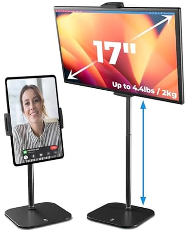 COOPER TabStand, 20" Tall iPad Stand for Desk, Portable Monitor Holder up to 17" Holds 4.4lb, Desktop Tablet Stand, Tablet Mount, Apple iPad Holder for Desk, for Samsung, Kindle, Fire (Night Black)