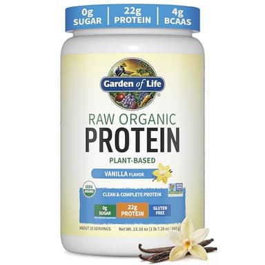 Garden of Life, Protein Powder, Vegan Protein Powder, Bcaa, Probiotics and Digestive Enzymes, Gluten and Lactose Free, Vanilla, 23.3 Ounce