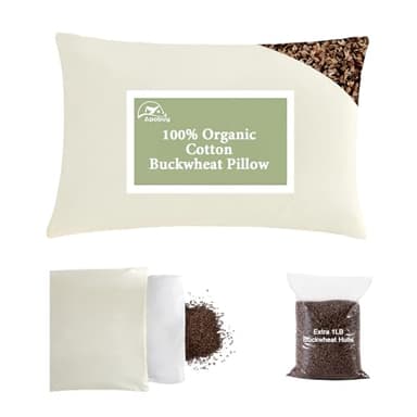 APOBUY 20x26 Large Organic Buckwheat Pillow with Dual-Layer Pillowcase and Extra Tartary Buckwheat Hulls, Adjust Height and Firmness, Neck Support Pillow for Back and Side Sleepers