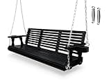 Fortune Candy Wooden Porch Swing 3-Seater, Bench Swing with Cupholders, Hanging Chains and 7mm Springs, Heavy Duty 880 LBS, for Outdoor Patio Garden Yard (Midnight Black, 5 FT Regular)