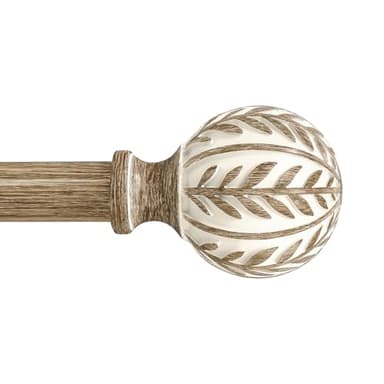 QDWIS Boho Wood Curtain Rods for Windows 48 to 84 inch,1" Adjustable Heavy Duty Window Curtain Rod with Imitation Wood Grain Finials,Rustic Decorative Drapery Rods Set,Size:36-88'',Weathered Wood