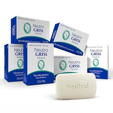 Grisi Neutral Hypoallergenic Bar Soap – Fragrance-Free & Dye-Free for Face & Body – Gentle Moisturizing Wash for Sensitive Skin – pH-Balanced Natural Cleanser – 3.5 oz | 6-Pack