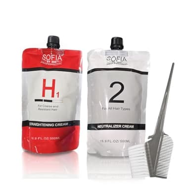 Hair Rebonding Professional Hair Straightener + Neutralizing Emulsion SET bundle with a Hair Brush (H+Neutralizer, 500ml+500ml)