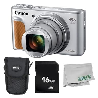 Canon PowerShot SX740 HS Digital Camera 4PC Bundle - Includes 16GB SD Memory Card + Point & Shoot Case + Microfiber Cleaning Cloth (Silver)