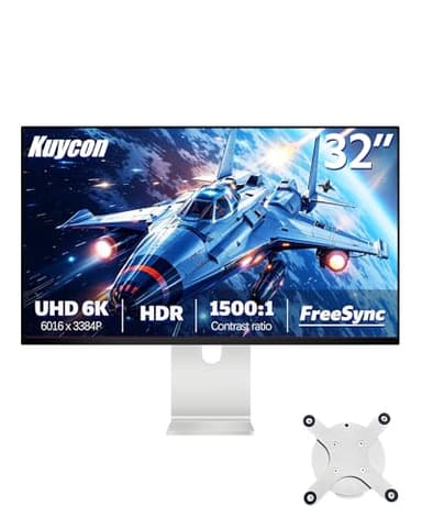 Kuycon G32X 32 inch FHD (6016 x 3384) 6K Monitor, IPS Black Panel, 1.07 Billion Colors, 99% sRGB, 5ms,HDR10,G-Sync FreeSync,1500:1 Contrast,HDMI,DP,VESA,178° Viewing Angle (Minimalist - with Stand)