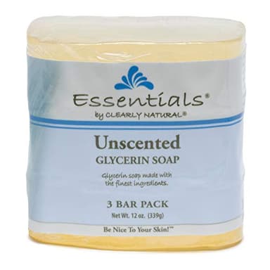 Clearly Natural Essentials Glycerin Bar Soap, Unscented, 4 Ounce, Pack of 3 (Packaging May Vary)