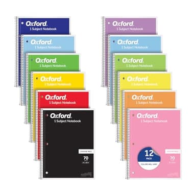Oxford Spiral Notebooks, 12 Count Bulk Pack, 1 Subject, College Ruled Notebooks for School, 8 x 10.5 Inches, 70 Sheets, Assorted Colors, Back to School Supplies (65205)