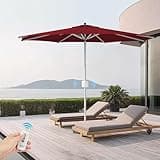 BLUU 9 FT Automatic Aluminum Outdoor Patio Umbrella with Remote Button Controls, Outdoor Market Table Umbrella, UV-Resistant Fade-Resistant for Garden, Deck, Backyard, Pool and Beach(Burgundy Red)