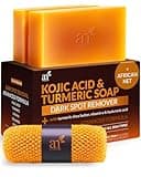 Artnaturals Kojic Acid Soap + African Net Sponge (2 pack X 142g Turmeric bars) Dark spot remover & Scars - Original Japanese Complex Vitamin C, Hyaluronic Acid, retinol, shea butter (Citrus)