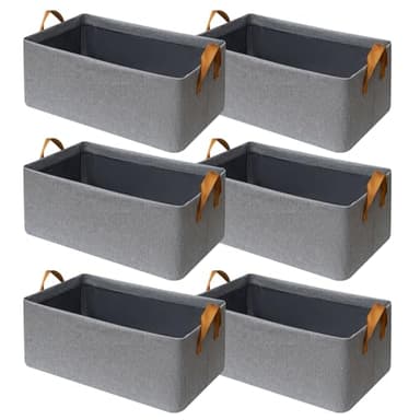 SNWDN 6 Pack Closet Cloth Storage Bins for Shelves, Medium Storage Baskets for Shelves, Fabric Bins for Closet organization with Handles（ Gray 15''L x 10''W x 8''H）