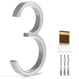 YIPLED 5 Inch House Numbers for Outside, Metal Address Number 3 - Modern Design, Weather-Resistant Silver Powder Coated Finish, No Fading (Silver)