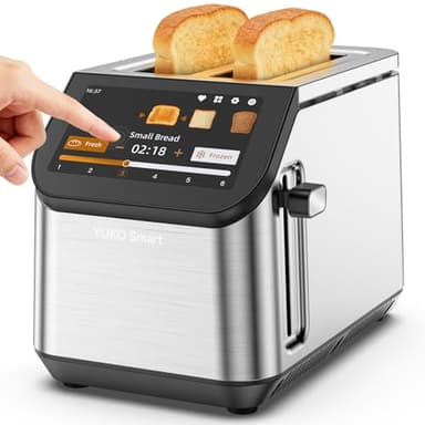 Smart Toaster 2 Slice Wide Slot LCD Touch Screen, Stainless Steel Toaster with Memory Function, 10 Bread Types & 6 Shade Settings, Fast Even Toast, Removable Crumb Tray, 900W