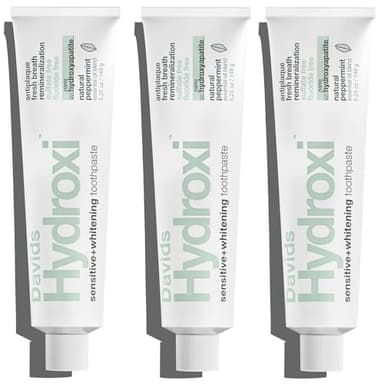 Davids Hydroxi Fluoride Free Nano Hydroxyapatite Toothpaste for Remineralizing, Sensitive Support, Whitening, Antiplaque, SLS Free, Natural Peppermint, 5.25oz, Made in USA (3 Pack)