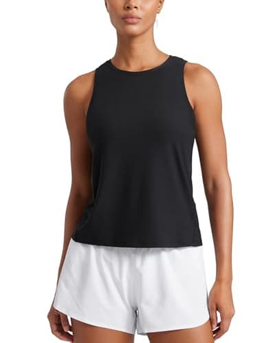 CRZ YOGA Cloudweight Crew Neck Workout Tanks Lightweight Athletic Gym Tops for Women Soft Basic Running Sleeveless Shirts Black Medium