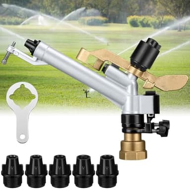 Maxcheck 1-1/2" Agriculture Farm Irrigation Sprinkler Spray Gun Heads 360° Adjustable Impact Gun Sprinkler with Nozzle Set NPT Female Thread for Large Area Grass Garden Farm Lawn Irrigation Watering