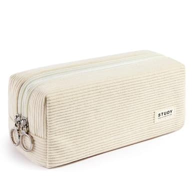 KALIDI Large Pencil Case Corduroy Pencil Pouch Box Cute School Supplies for Teen Girls Boys, Beige
