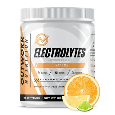 Outwork Nutrition Electrolytes Powder - Hydration Powder for Exercise Endurance & Muscle Cramp Relief - Instant Hydration, Electrolyte Drink Mix - Citrus Flavor, 30 Serv