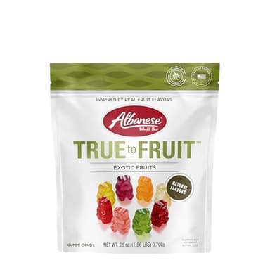 Albanese World's Best True to Fruit Exotic Fruits | 25oz Bag of Candy | 8 Natural Flavors and Colors, Soft Gummy Bears | Fuji Apple and More | Tastes like Real Fruit Picked at the Peak of Ripeness