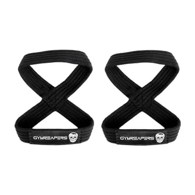 Gymreapers Figure 8 Lifting Straps For Deadlift, Powerlifting, Strongman, & Cross Training (Black, Medium)