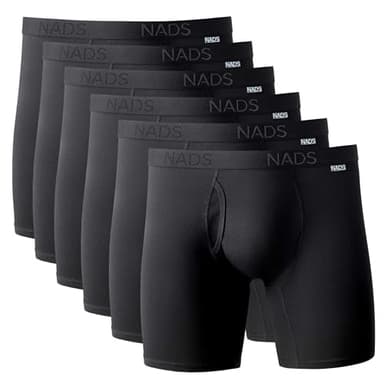 NADS Organic Cotton Boxer Briefs – Soft & Breathable Men's Underwear with Tagless, No-Roll Waistband – No Harsh Chemicals, Hormone-Safe & Non-Toxic Materials to Protect Your Package – Black 6pk, Large