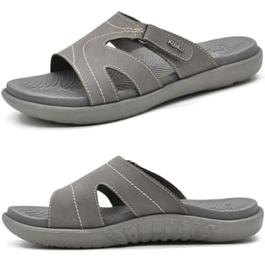 KuaiLu Womens Fashion Orthotic Slides Ladies Lightweight Athletic Yoga Mat Walking Sandals Slip On Thick Cushion Recovery Slippers Sandles Comfortable Plantar Fasciitis Arch Support Grey Size 8