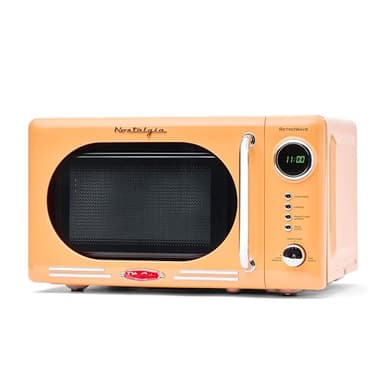 Nostalgia Countertop Microwave Oven with Easy Clean Interior- Retro Microwave with LED Display & Child Lock- Compact 0.7 Cu. Ft Oven With 12 Pre-Programmed Settings for any kitchen-700-Watts-Orange