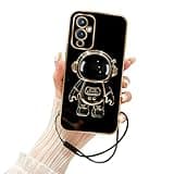 Tesazxcn for OnePlus 9 Case, 1+9 Case with 6D Plating Astronaut Hidden Stand and Lanyard Strap Soft TPU Shockproof Protective Cover Luxury Phone Case for OnePlus 9 - Black