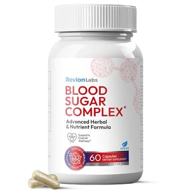 RevionLabs Blood Sugar Complex Support Supplement - 20 Active Ingredients Formula with Herbs & Vitamins to Support Healthy Blood Sugar Levels Metabolism & Energy - Vegan Gluten-Free Sugar-Free Non-GMO