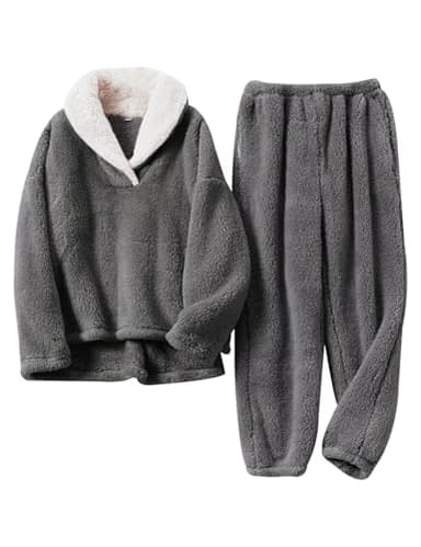 Gihuo Mens Fleece Pajamas Set Winter Warm Pjs for Men Flannel Loungewear Fluffy Sleepwear Sets(DarkGrey-M)