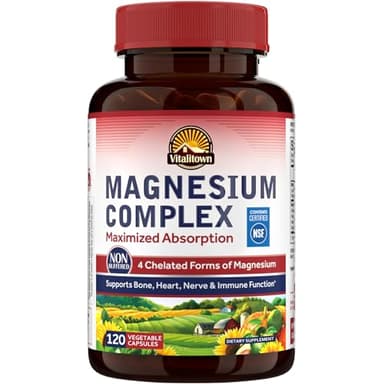 Vitalitown Magnesium Complex Supplement 500mg - NSF Certified Magnesium Glycinate, Malate, Taurate & Citrate - Chelated High Absorption & Gentle on Stomach - Vegan Non-GMO 120 Capsules