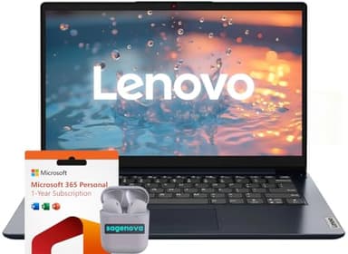 Lenovo IdeaPad 14" Business Laptop with Microsoft 365 & Copilot AI, Intel Processor, 128GB SSD + 1TB Cloud Storage, Windows 11, SageNova Earphones, Abyss Blue