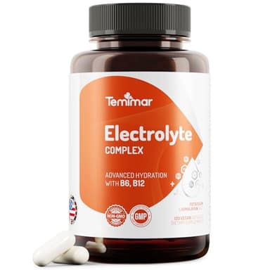 Temimar Electrolytes,120 Counts, Electrolyte Capsules with Sodium, Potassium, Magnesium, Calcium, B6 & B12, Electrolytes Replenisher Hydration Drink for Muscle & Energy Support, Made in USA