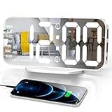 Alarm Clocks for Bedrooms, Slim LED Mirror Digital Alarm Clock, Large Display with Diming Mode, Dual Alarms & USB Ports, 4 Levels Brightness, Desk Clock for Office Home Bedroom Living Room Decor