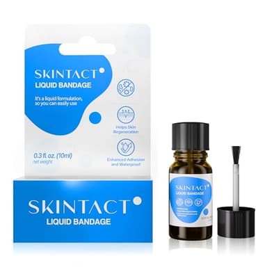 SkinTact Liquid Bandage with Centella Asiatica Extract & Glyceryl Monolaurate – Long-Lasting Waterproof, Transparent Coverage for Minor Cuts & Scrapes, Keep in First Aid kit, 0.3 oz