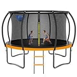 Kiivakii Trampoline 12FT 14FT, Outdoor Trampolines for Kids and Adults, Recreational Trampoline with Basketball Hoop & Enclosure Net, Round Trampolines for Backyard, ASTM