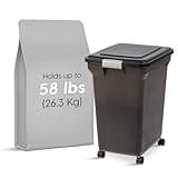 IRIS USA WeatherPro Airtight Dog Food Storage Container, Up to 58 lbs, Attachable Wheels, For Dog Cat Bird and Other Pet Food Storage Bin, Keep Fresh, Easy Mobility, BPA Free, Smoke
