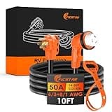 Ficstar 50 Amp RV Extension Cord 10 ft, Heavy Duty 6/3+8/1 SJTW AWG RV Power Cord with Grip Handle Twist Lock, NEMA 14-50P to SS2-50R with Polarity Lamp