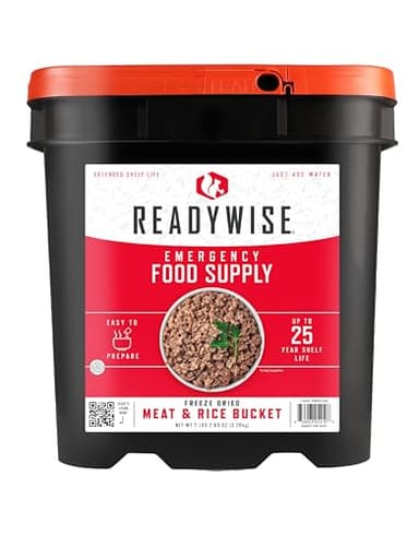 ReadyWise Emergency Food Supply - 88 Servings Meat & Rice Bucket, Freeze Dried Protein Meals, Camping Essentials, Bulk Rice & Survival Food, Disaster Prepping Supplies, up to 25 Year Shelf Life