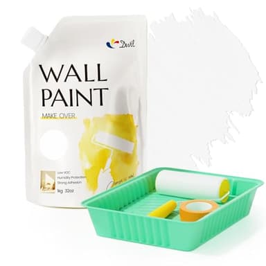 DWIL White Paint for Wall, Water-Based Ceiling Paint with Roller Kit - Interior/Exterior - No Sanding, Quick Drying, Low Odor - Perfect for Wall, Ceiling & More, 50-55sq.ft, 32 Oz, White