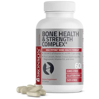 Bronson Bone Health & Strength Complex* High Potency Formula 200 MCG of Vitamin K2 as MK7, Plus Calcium, Boron, Cissus Quadrangularis, Magnesium, Vitamin D3, and More - Non-GMO, 60 Tablets