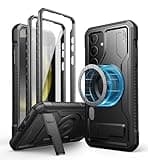 Dexnor Magnetic Case for Samsung Galaxy S24 Plus Case with Kickstand & 2 Front Frames & Built-in Screen Protector, Compatible with Magsafe, Bumper Rugged Shockproof Full-Body Protective Cover,Black