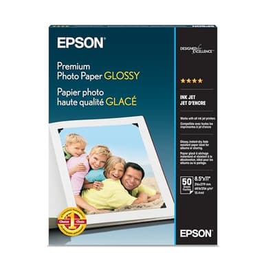 Epson Premium Photo Paper GLOSSY (8.5x11 Inches, 50 Sheets) (S041667),White